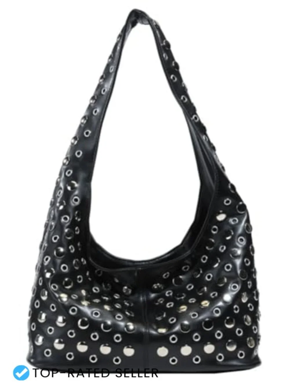 Studded PU Leather Slouchy Hobo Handbag Women Satchel Shoulder Tote Underarm
